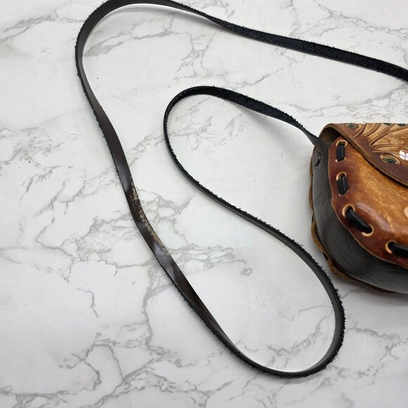 Small Mexican Leather Crossbody Bag Mini Brown Floral Butterfly Tooled Boho - Picture 10 of 10